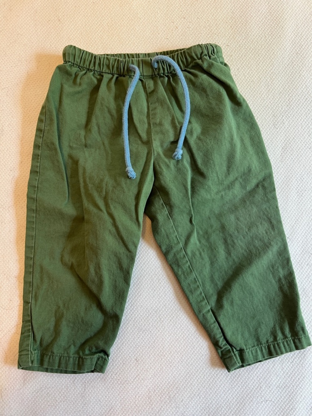 Olive Green Kids Drawstring Casual Pants with Light Blue Cord